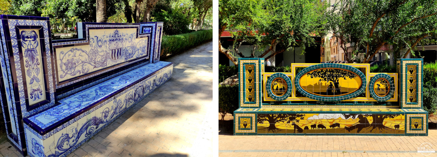 Bancos de azulejos en el Parque Ribalta de Castellón