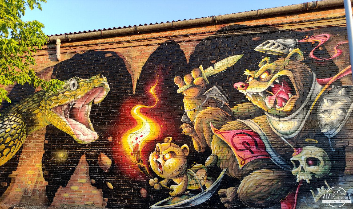 Graffiti lucha contra serpiente en Lleida (Penelles)