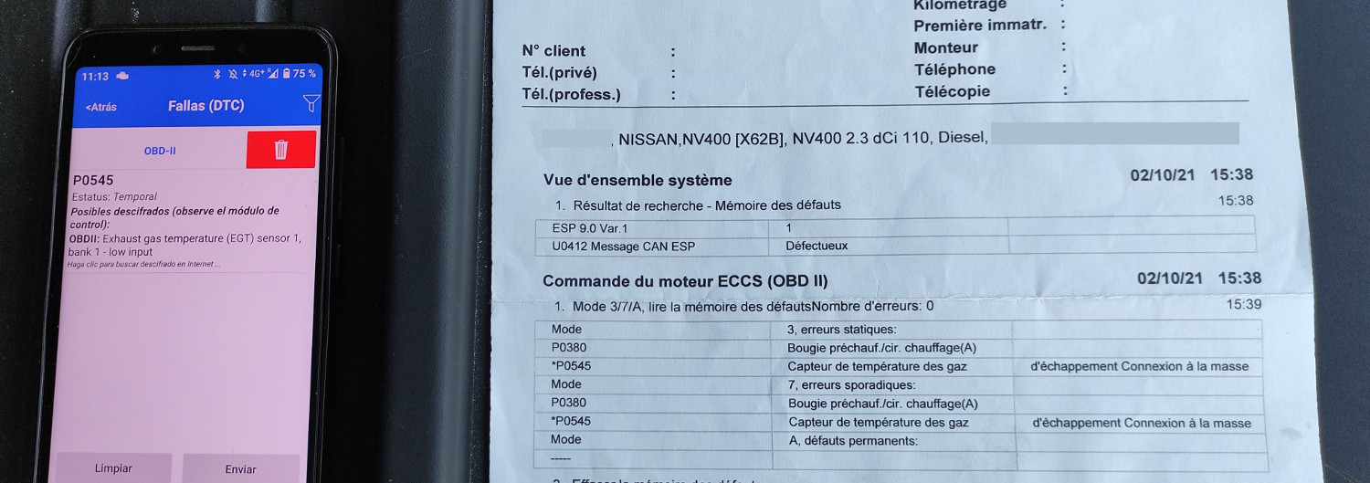 Ejemplo lector códigos de error DTC en furgoneta camper