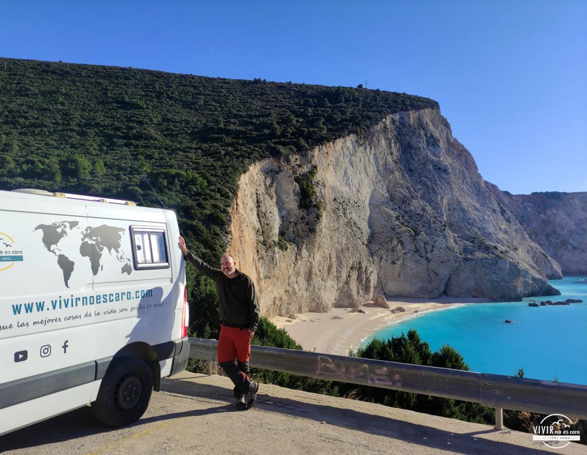 Mejores playas de Lefkada : Porto Katsiki en furgoneta camper (Grecia)