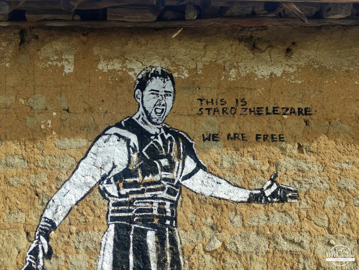 Staro Zhelezare: we are free. Street art: Gladiator (Bulgaria)
