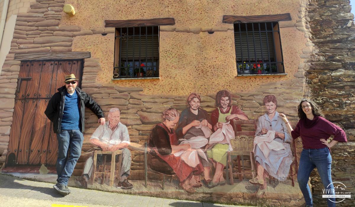Pintura de gente del pueblo en Romangordo (Cáceres)