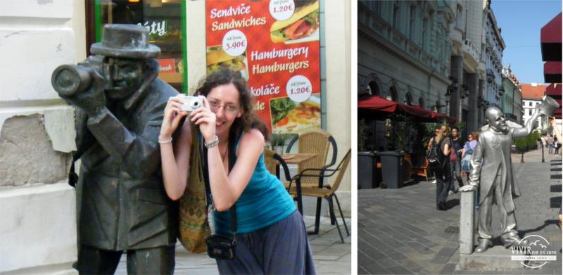 Estatuas de bronce en Bratislava Eslovaquia vivirnoescaro