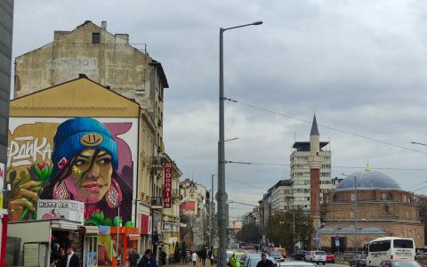 Graffiti Mural Tulipanes Serdika en Sofía (Bulgaria)